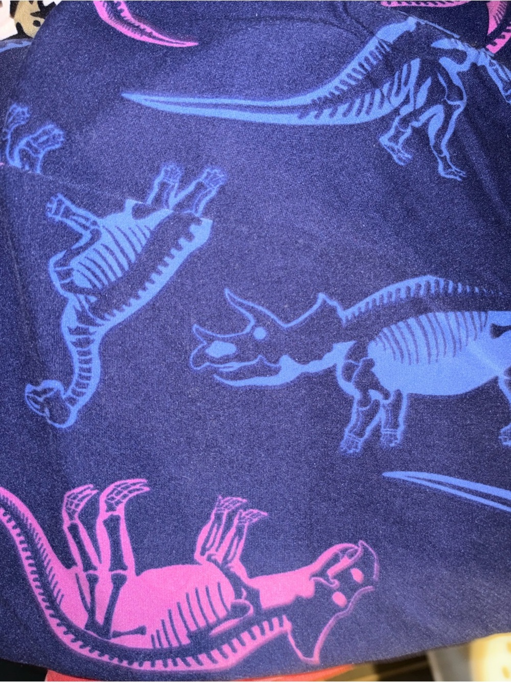 LuLaRoe Navy Leggings with Blue & Pink Dinosaur Skeletons